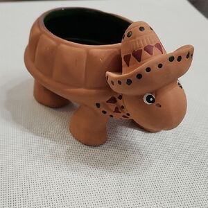 Cobble Creek Terra Cotta Turtle Salsa Dish Party Dip Dish 7x4x3”